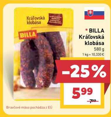 BILLA Kráľovská klobása 580 g
