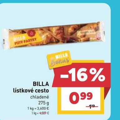 BILLA lístkové cesto chladené 275 g