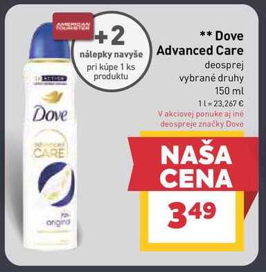 Dove Advanced Care deosprej vybrané druhy 150 ml