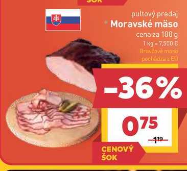Moravské mäso cena za 100 g