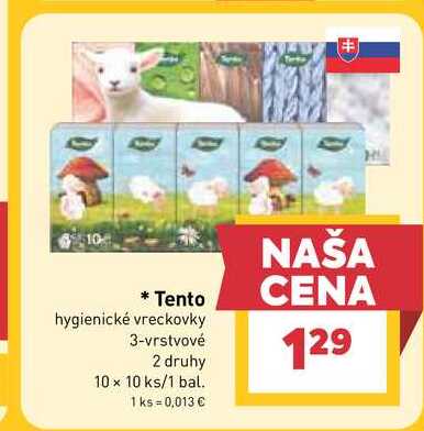 Tento hygienické vreckovky 3-vrstvové 2 druhy 10 x 10 ks/1 bal