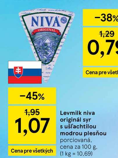 Levmilk niva originál syr s ušľachtilou modrou plesňou porciovaná cena za 100 g