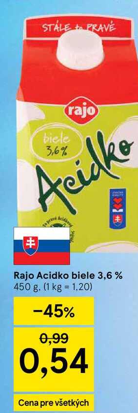 Rajo Acidko biele 3,6 % 450 g