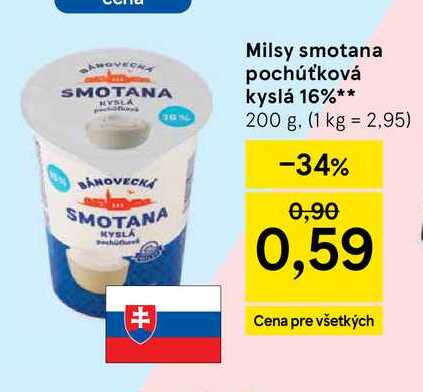 Milsy smotana pochúťková kyslá 16% 200 g