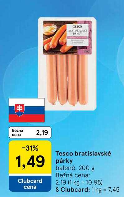 Tesco bratislavské párky balené, 200 g