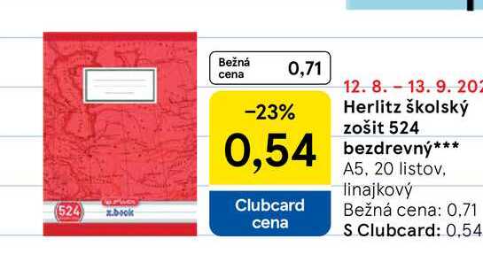 Herlitz školský bezdrevný zošit 524, A5, 20listov