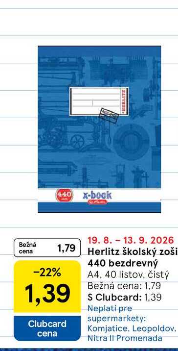 Herlitz školský zoši 440 bezdrevný A4, 40 listov, čistý