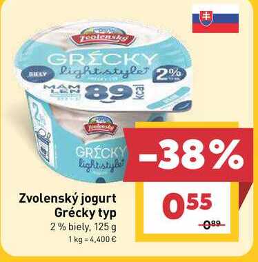 Zvolenský jogurt Grécky typ 2% biely, 125 g