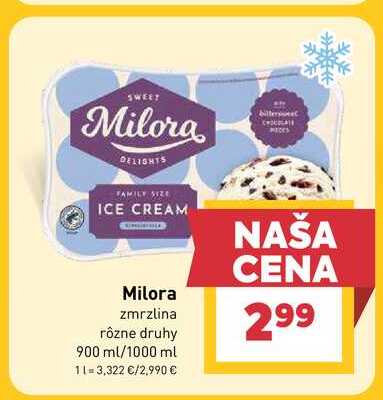 Milora zmrzlina rôzne druhy 900 ml/1000 ml