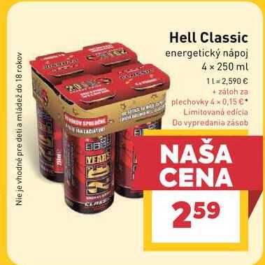 Hell Classic energetický nápoj 4 x 250 ml