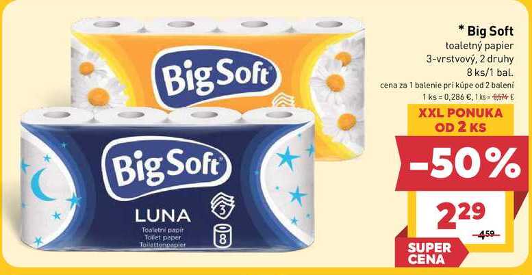 Big Soft toaletný papier 3-vrstvový, 2 druhy 8 ks/1 bal.