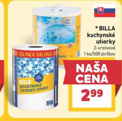 BILLA kuchynské utierky 2-vrstvové 1 ks/500 útržkov 