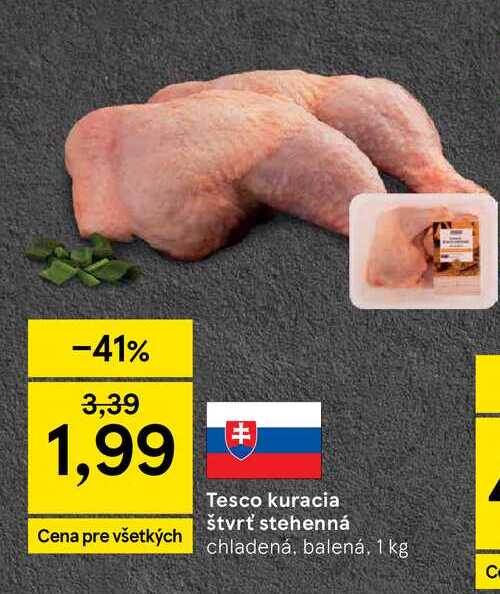 Tesco kuracia štvrť stehenná chladená, balená, 1 kg 