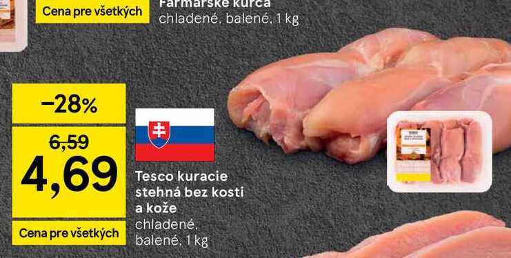 Tesco kuracie stehná bez kosti a kože chladené balené, 1 kg 