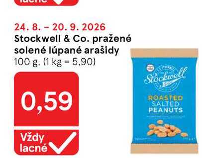 Stockwell & Co. pražené solené lúpané arašidy 100 g