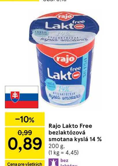 Rajo Lakto Free bezlaktózová smotana kyslá 14% 200 g