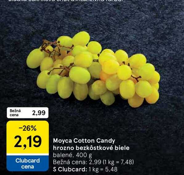 Moyca Cotton Candy hrozno bezkôstkové biele balené, 400 g