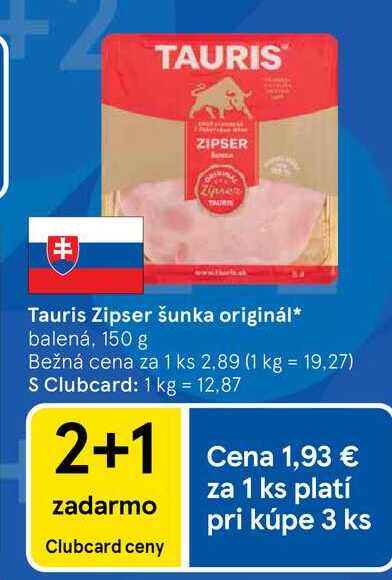 Tauris Zipser šunka originál balená, 150 g