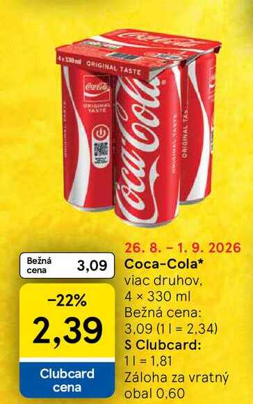 Coca-Cola 4 x 330 ml  v akcii