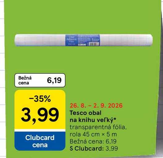Tesco obal na knihu veľký transparentná fólia rola 45 cm x 5 m