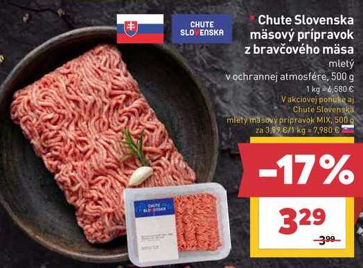 Chute Slovenska mäsový prípravok z bravčového mäsa mletý v ochrannej atmosfére, 500 g
