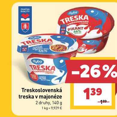 Treskoslovenská treska v majonéze 2 druhy, 140 g