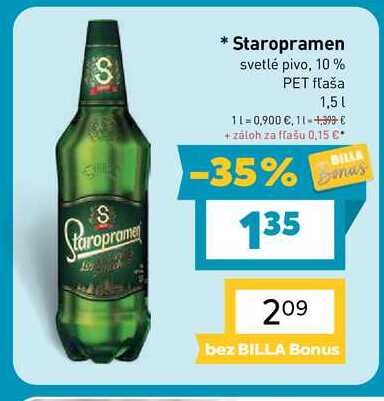 Staropramen svetlé pivo, 10% PET fľaša 1,5l