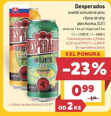 Desperados svetlé ochutené pivo rôzne druhy plechovka, 0,5l