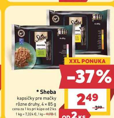 Sheba kapsičky pre mačky rôzne druhy, 4 x 85 g