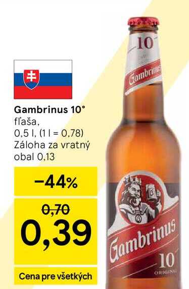 Gambrinus Originál 10% pivo výčapné svetlé 500 ml