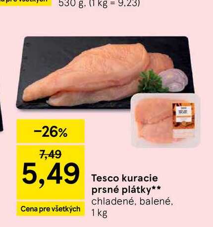 Tesco kuracie prsné plátky chladené, balené 1 kg