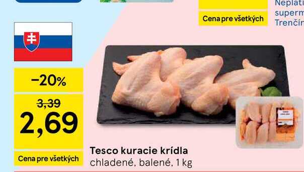 Tesco kuracie krídla chladené, balené, 1 kg