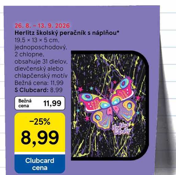 Herlitz školský peračník s náplňou 19,5 x 13 x 5 cm jednoposchodový 2 chlopne