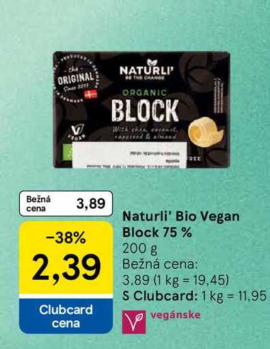 Naturli' Bio Vegan Block 75 % 200 g
