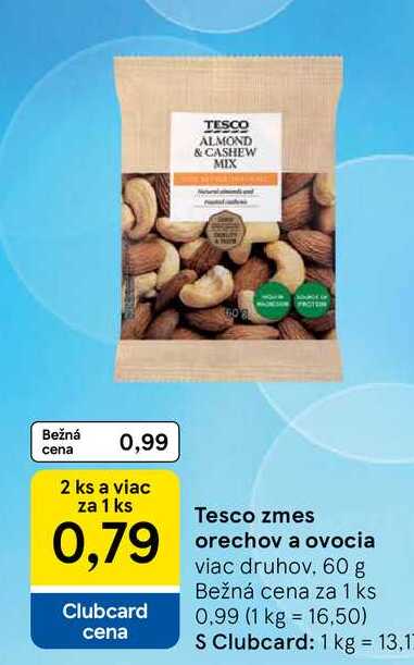 Tesco zmes orechov a ovocia viac druhov 60 g