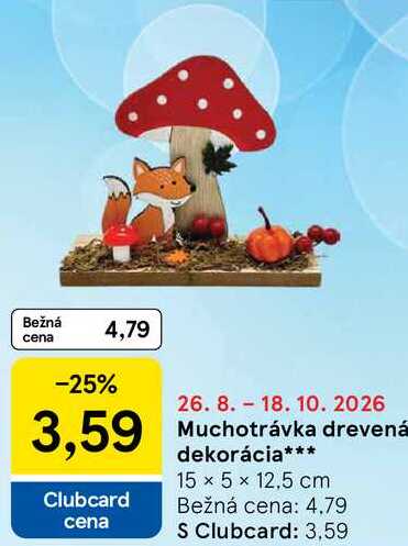 Muchotrávka drevená dekorácia 15 × 5 × 12,5 cm
