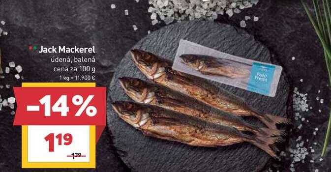 Jack Mackerel údená, balená cena za 100 g 