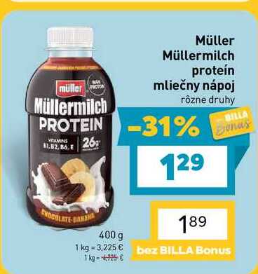 Müller Müllermilch proteín mliečny nápoj rôzne druhy 400g