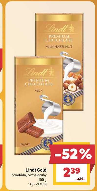 Lindt Gold čokoláda, rôzne druhy 100 g
