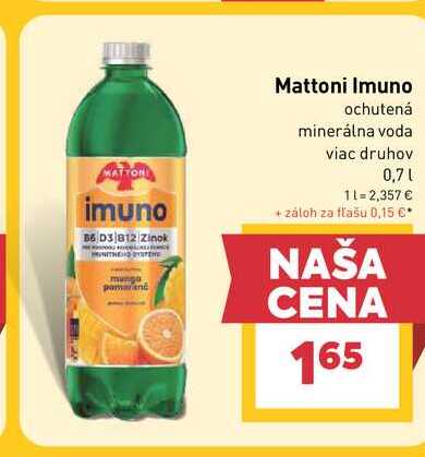 Mattoni Imuno ochutená minerálna voda viac druhov 0,7l