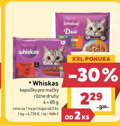 Whiskas kapsičky pre mačky rôzne druhy 4x85g