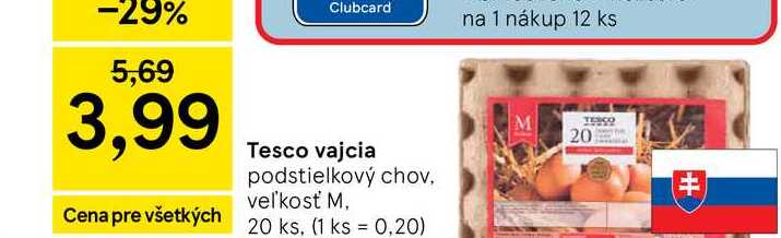 Tesco vajcia podstielkový chov veľkosť M 20 ks