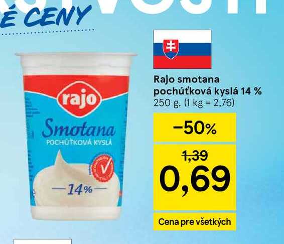 Rajo smotana pochúťková kyslá 14 % 250 g