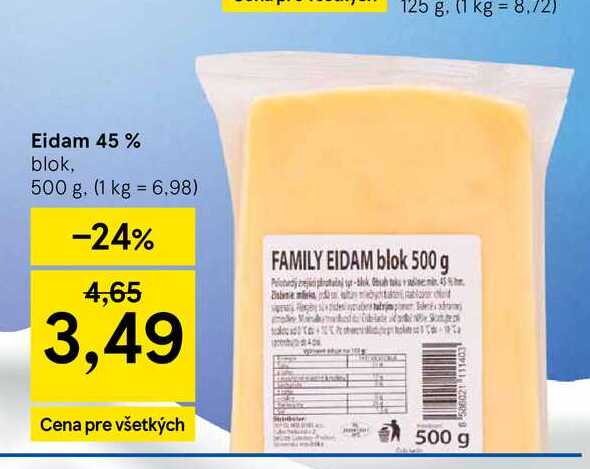 Eidam 45% blok, 500 g