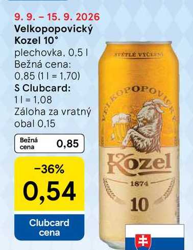 Velkopopovický Kozel 10° plechovka, 0,5l