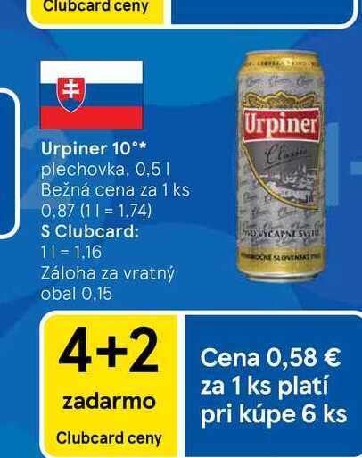 Urpiner 10°* plechovka, 0,5 l