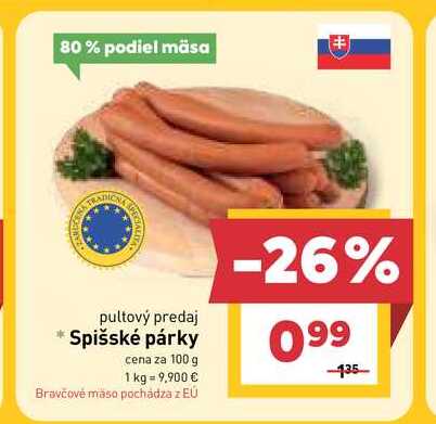 Spišské párky cena za 100 g 