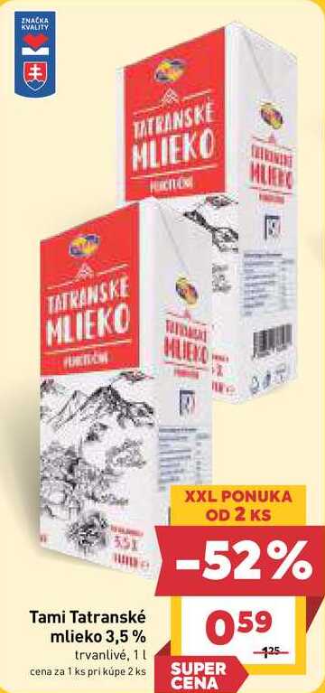 Tami Tatranské mlieko 3,5% trvanlivé, 1L