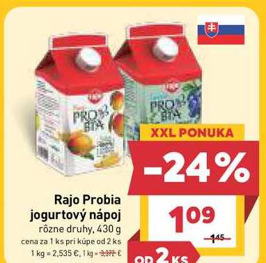 Rajo Probia jogurtový nápoj rôzne druhy, 430 g  v akcii