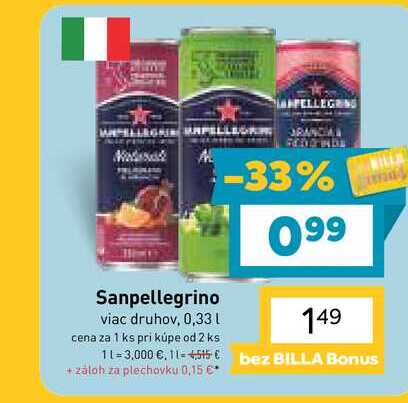 Sanpellegrino viac druhov, 0,33L